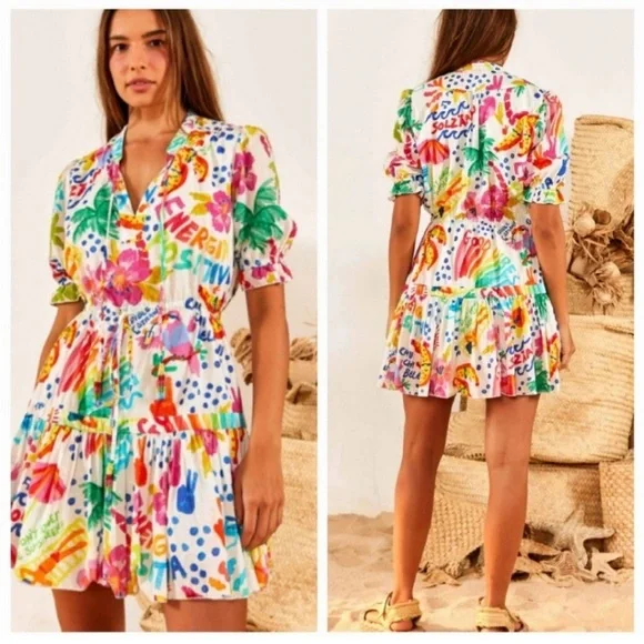 Farm Rio Good Vibes Minidress - Picture 1 of 6